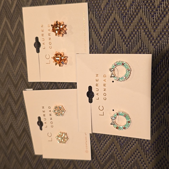 LC LAUREN CONRAD BRAND WOMEN'S HOLIDAY POST PIERCED EARRINGS BUNDLE OF 3 PAIR - Picture 2 of 12